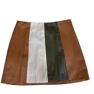 Wild Honey color block faux leather mini skirt brown/cream/dark green sz L